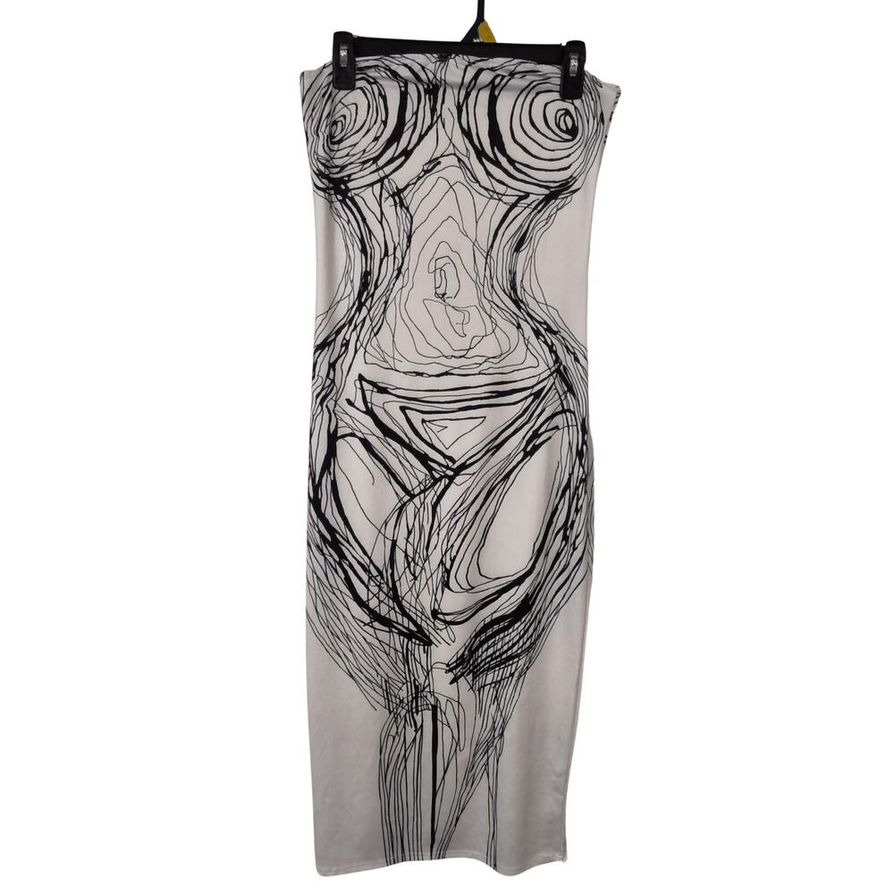 Abstract Dress Women's Sz Large Black & White Sleeveless & Long Dress - Picture 2 of 5